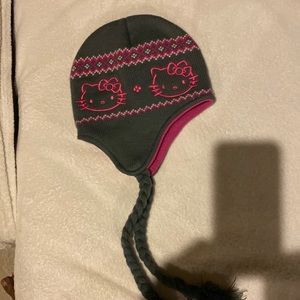Hello kitty little girls knit cap pink and gray